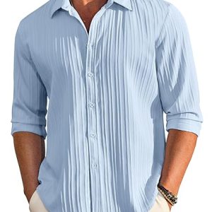 deelmo men's casual button down shirts long sleeve linen shirt fashion textured beach summer shirt