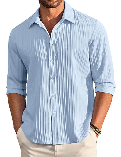 deelmo men's casual button down shirts long sleeve linen shirt fashion textured beach summer shirt