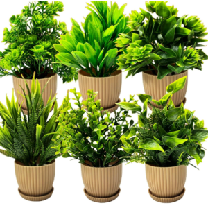 dekorly 6 packs fake plants small, mini artificial plants indoor for home farmhouse bathroom shelf décor (height : 17cm, chocolate) plastic