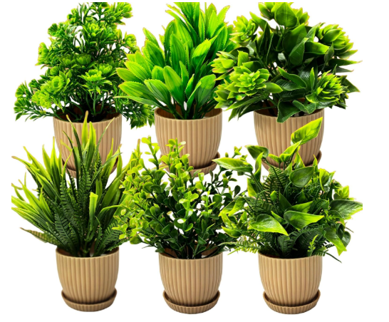 dekorly 6 packs fake plants small, mini artificial plants indoor for home farmhouse bathroom shelf décor (height : 17cm, chocolate) plastic