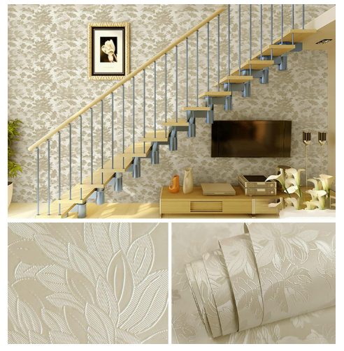 wolpin wall stickers botanical wallpaper ( 45 cms x 300 cms) living room, bedroom, textured embossed peony roses decal floral home decoration, diy self adhesive, white
